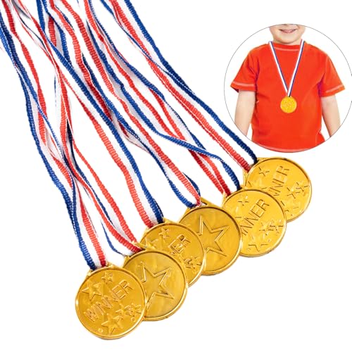30 Pcs Gold Winner Medals with Ribbon for Sports & Parties