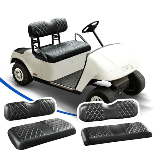 Golf Cart Seat Covers 4-Piece Set for EZGO TXT/RXV - Black & Black Stitch