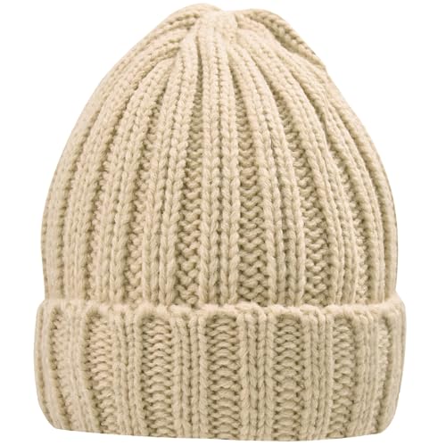 Warm Beige Cable Knit Beanie for Women - Thick Soft Winter Hat