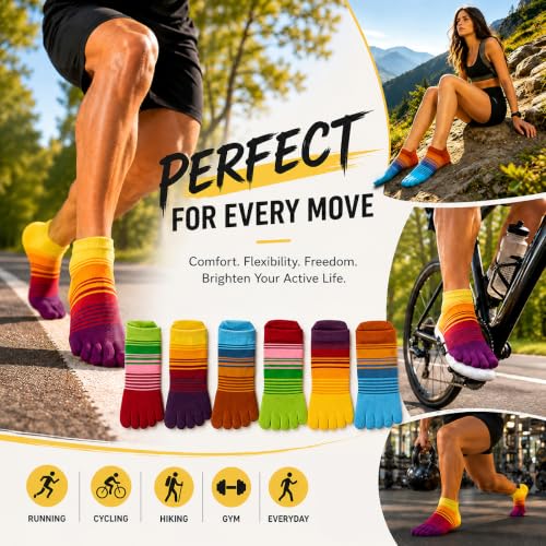 HiMagics Complementary Color 5-Toe Socks Medium Fade Upward Unisex Low Cut Breathable Moisture-Wicking Socks