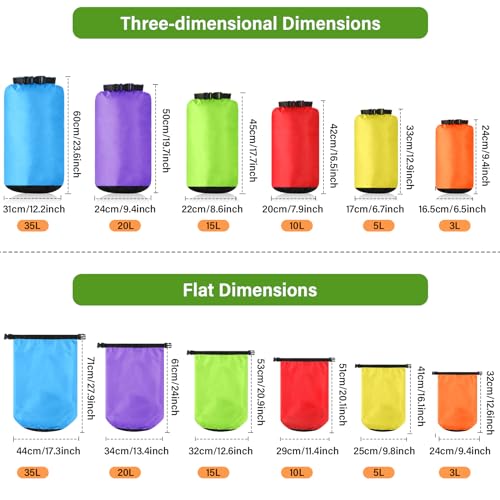 GliCraft Fluorescent Waterproof Dry Bag Set – 6 Sizes for Kayaking & Camping