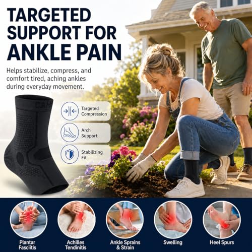 CAMBIVO Ankle Compression Sleeve Support for Men & Women, 1 Pair