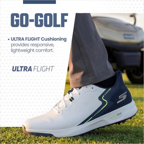 Golf Shoes for Men - Waterproof Spiked Elite Vortex Rival - White/Navy / 10.5