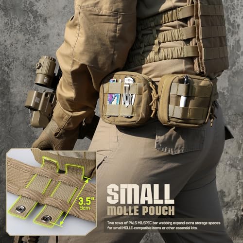RXW Khaki 2 Pack Mini Molle Pouches Tactical EDC Belt Pouches