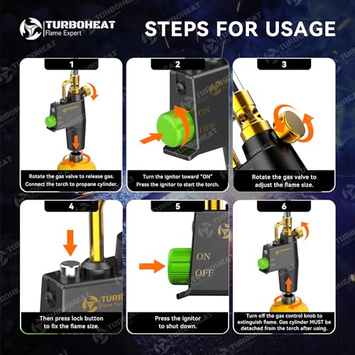 Heavy-Duty Propane Torch Head with Metal Handle & Auto-Igniter - for Propane/MAPP Gas (Cylinder Not Included) - Industrial Torch for Welding, Soldering, Brazing