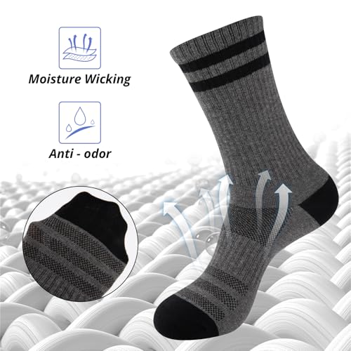 Mens Crew Socks - 6 Pairs Lightweight Cotton Casual Thin - Grey (Small-Medium)