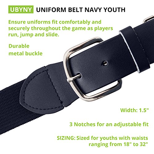 Baseball & Softball Uniform Belt - Adjustable Stretch Fit, Navy Youth (18-32 In)