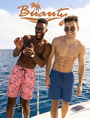 Buauty Men's Blue 7 Inch Swim Trunks with Compression Liner & Pockets - Quick Dry Board Shorts Large