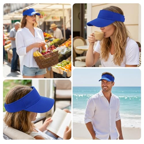 Adjustable Cotton Sun Visor Hat - Royal Blue UV Protection