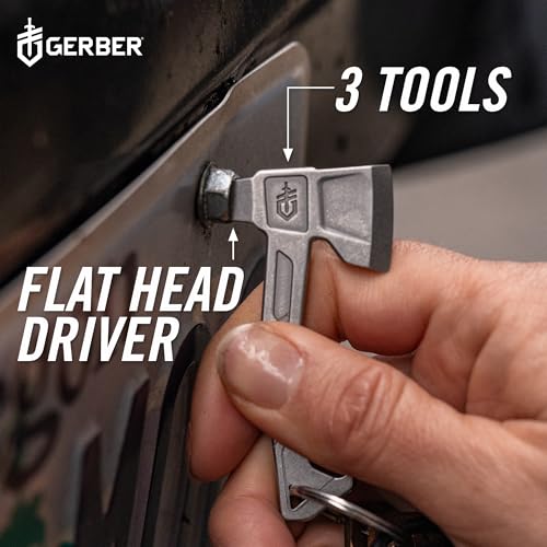 Gerber Black Hatchet Keychain 3-in-1 Multitool with Bottle Opener & Flathead Driver