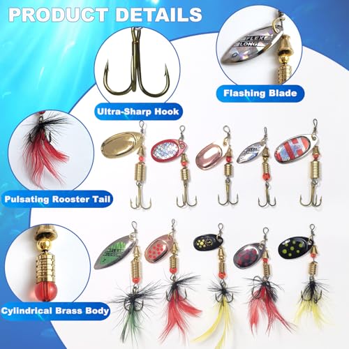 10PCS Spinner Fishing Lures Kit - Trout & Saltwater Inline Spinners