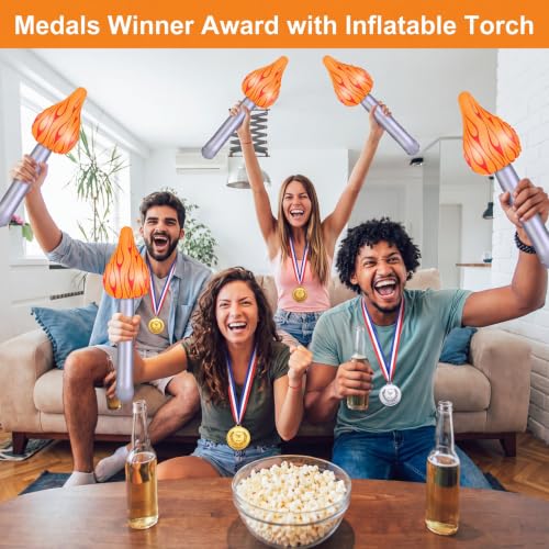15 Pcs Inflatable Torch and Medals Set - Silver Gold Bronze
