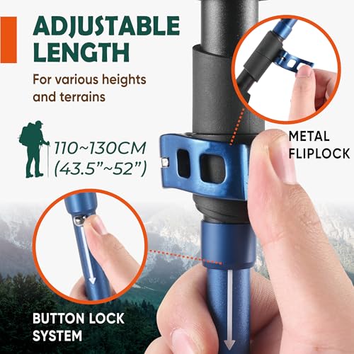TREKOLOGY Trek-Z Collapsible Cork Grip Hiking Poles - Black with Blue