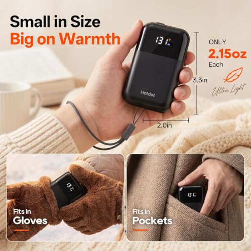 Hotdot Rechargeable Hand Warmer 2-Pack with LED Display, 4 Heat Levels