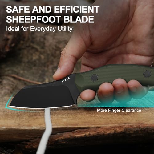 Kizer Bulldog Fix Fixed Blade Knife with Green G10 Handle, 2.97" D2 Sheepsfoot Blade