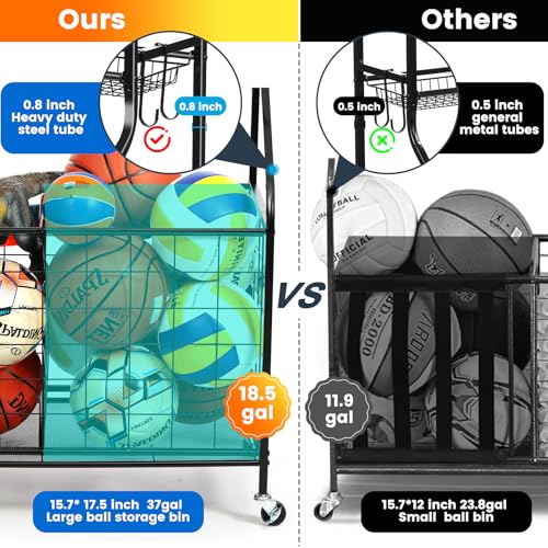 Garage Sports Equipment Organizer with Steel Rack & Wheels