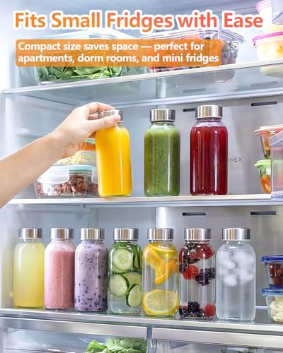 Zukro 8 oz Glass Juice Bottles with Silver Stainless Steel Leak-Proof Lids - 16 Pack