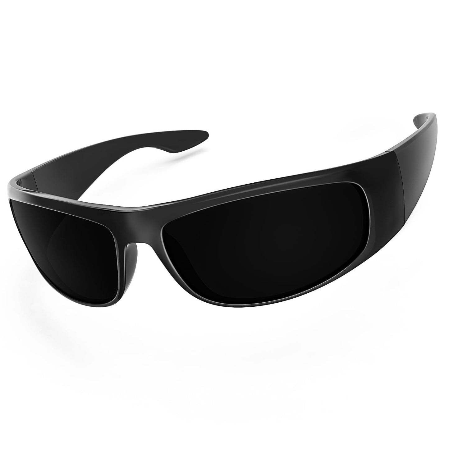 WISTON XL Wrap Around Sunglasses for Big Heads Men Women Super Dark Blackout UV400 Shades for Sensitive Eyes Sports Driving W8005 Matte Black/Dark Black
