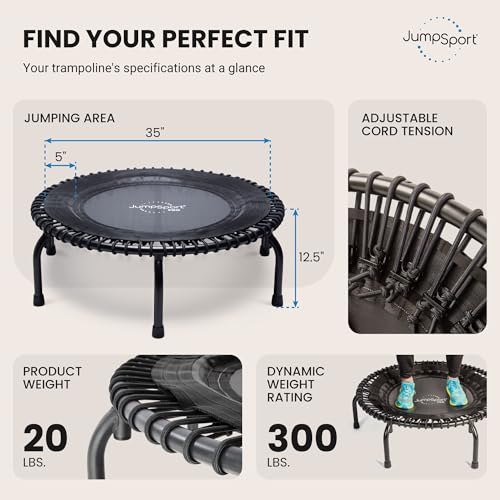 39-Inch Fitness Trampoline - Indoor Rebounder, 300 lb Capacity - Matte Black