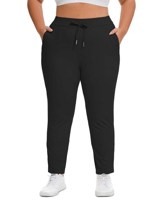 COOTRY Women's Plus Size Pants 7/8 Stretch Sweatpants Golf Athletic Travel Work Casual Joggers with Deep Pockets Black 3XL