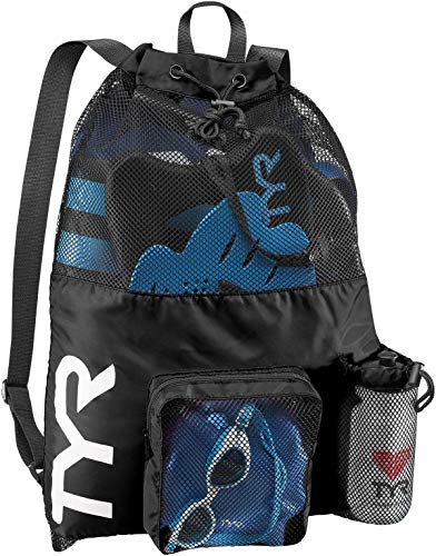 Ventilated Swim & Gym Gear Bag - TYR Big Mesh Mummy Backpack, Black - 40L Capacity
