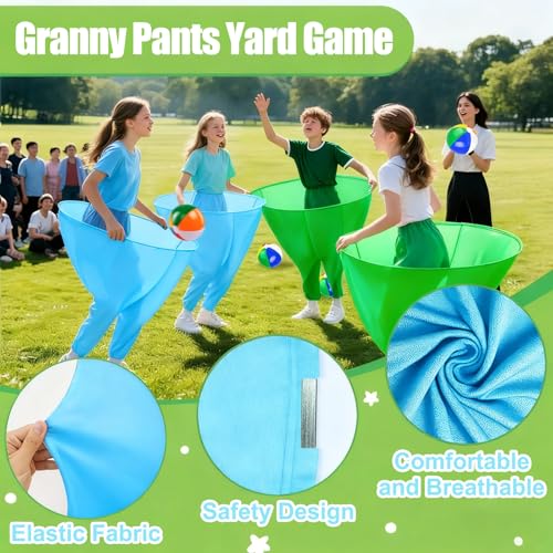 Outdoor Granny Pants Toss Game Set with 16 Bouncy Balls & 2 Air Pumps - Green & Light Blue