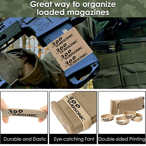 Magazine Identification Bands - 5 Pack Silicone Ammo Marking Bands - 300 Subsonic, Khaki & Black