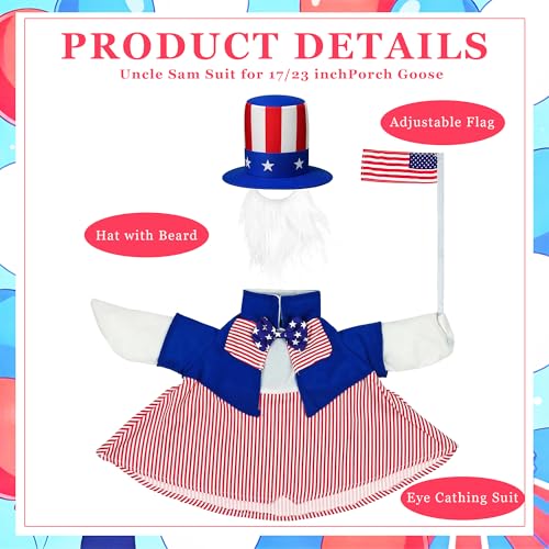 Patriotic 4th of July Goose Outfit for 23" Statue - Uncle Sam Costume