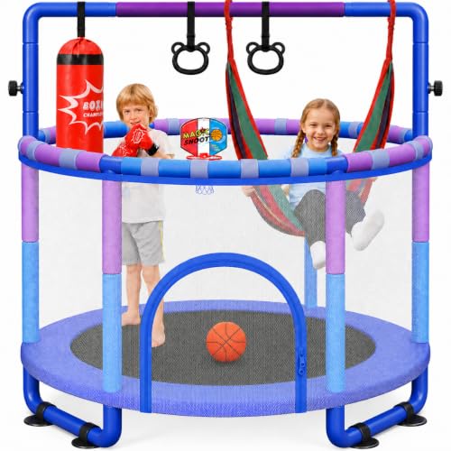 55" Indoor Outdoor Trampoline for Kids with Enclosure - Blue
