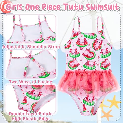 Girls One Piece Swimsuit - Mermaid Bathing Suit, Pink Watermelon, 3-4T