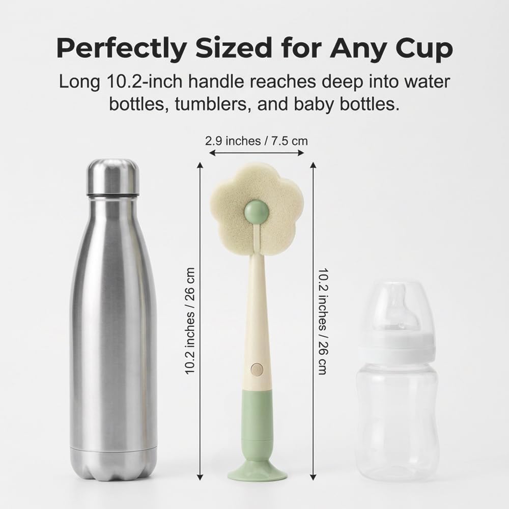 Skiennix 360° Flexible Silicone Bottle Brush - Soft Bristle Cleaner for Narrow Neck Bottles | Pink & Orange