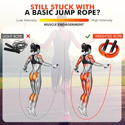 KUTIZE Orange 1lb Weighted Jump Rope for Home Fitness – Adjustable Heavy Rope for Boxing, Cardio