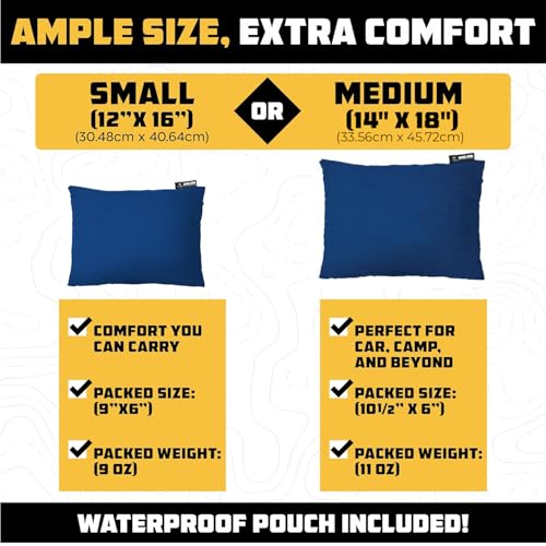 Wise Owl Outfitters Blue Medium Travel Camping Pillow with Memory Foam & Washable Cover