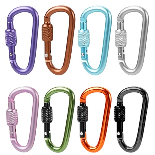Ultra-Light 2" Aluminum Locking Carabiner Clips - 8 Pack