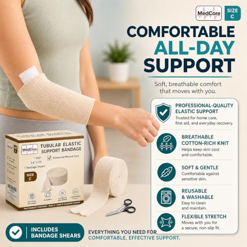Medcore Size C Tubular Compression Bandage 2.65" x 33 ft – Cut-to-Fit, Washable, No Tape