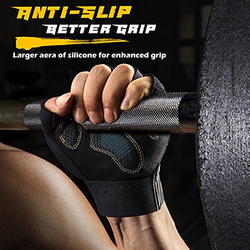 Fingerless Workout Gloves for Men - Padded Palm Protection, Black, Large