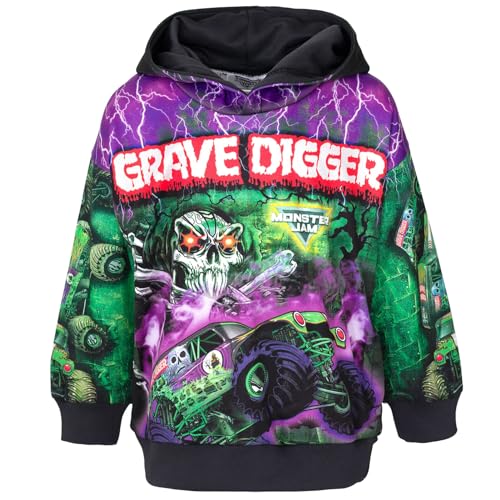 Monster Jam Grave Digger Toddler to Big Kid Fleece Hooded Sweatshirt - Edge-to-Edge Graphics