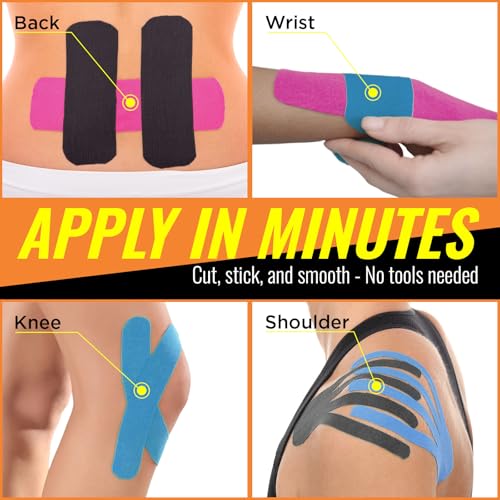 Kinesiology Tape – Elastic Muscle Support Tape 2" x 16 ft – 3 Rolls (Black, Blue, Pink)