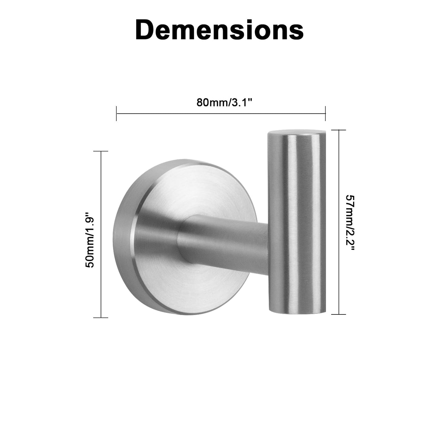 NearMoon Bath Towel Hooks- SUS 304 Stainless Steel Robe Hook Holder, Heavy Duty Coat Hook for Bathroom Livingroom Hotel Kitchen Garage, Wall Mounted (Brushed Nickel, 3 Pack)