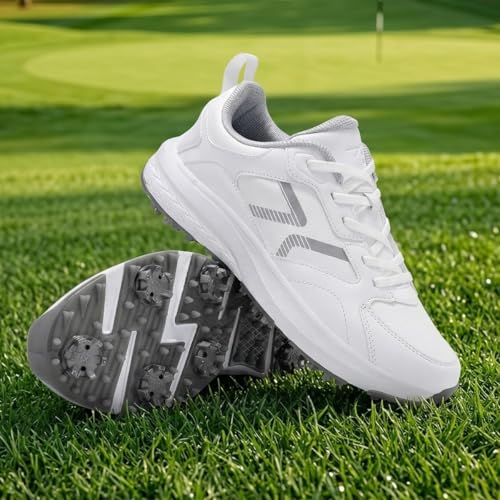 Mens White Spiked Golf Shoes Non Slip Waterproof Professional - DARIBOM 12