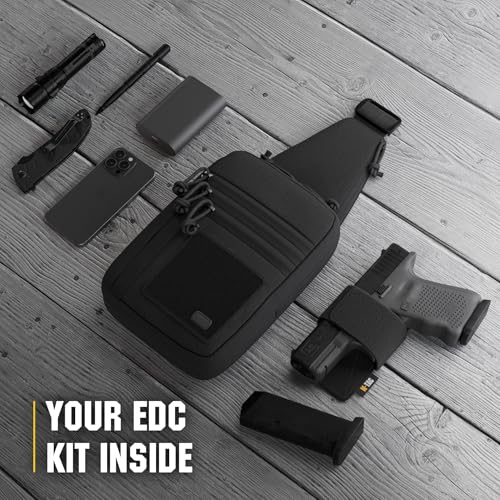 EDC Tactical Sling Bag for Men & Women - Concealed Carry Chest Pack - Black Loop Panel