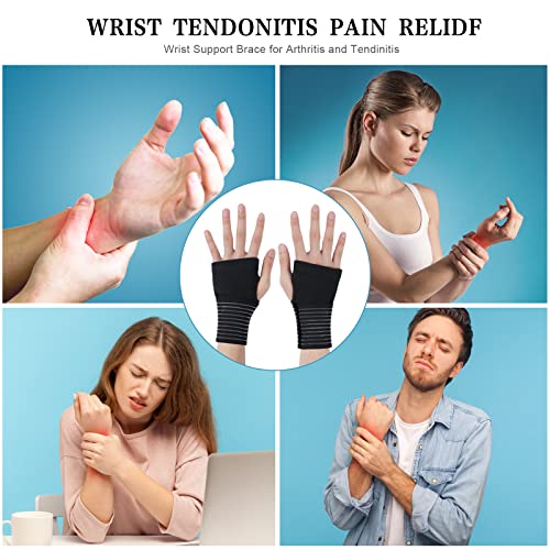 Elastic Wrist Brace Support - 2 Pack Adjustable Compression Wrap - Black