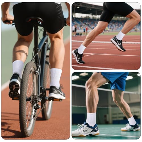 Men's Athletic Crew Socks - Cushioned, Breathable, Moisture Wicking - 12 Pairs, One Size, White