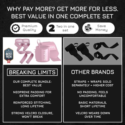 Breaking Limits Pink Lifting Straps & Wrist Wraps for Weightlifting - Men & Women