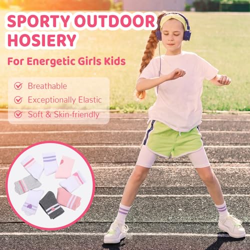Girls Mid Calf Socks - 8 Pairs Heart & Striped, 9-12 Years