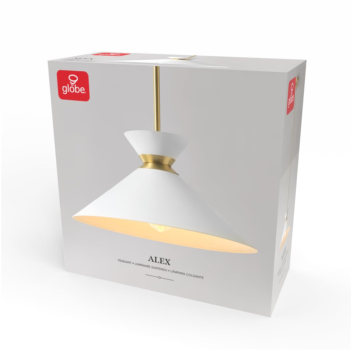 GLOBE Electric 67000197 1-Light Pendant Lighting, Matte Brass, White Tapered Shade, Ring Detail, Adjustable Hanging Height, Home Improvement, Kitchen, Dimmable