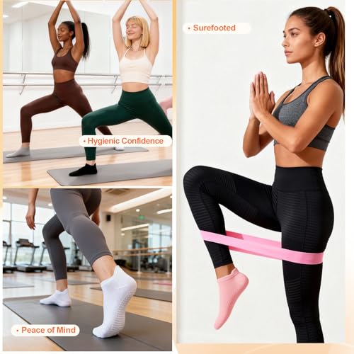 Non-Slip Grip Pilates Socks for Women - 6 Pairs, Black+White+Gray+Pink+Purple+Green