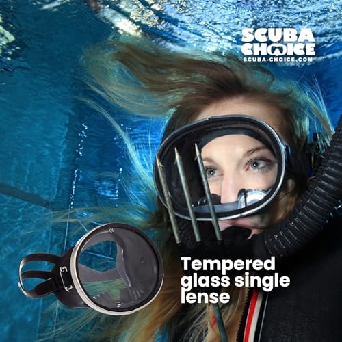 Scuba Choice Black Oval Snorkel Mask with Tempered Glass—Adult Swim Goggle, Spearfishing & Freediving