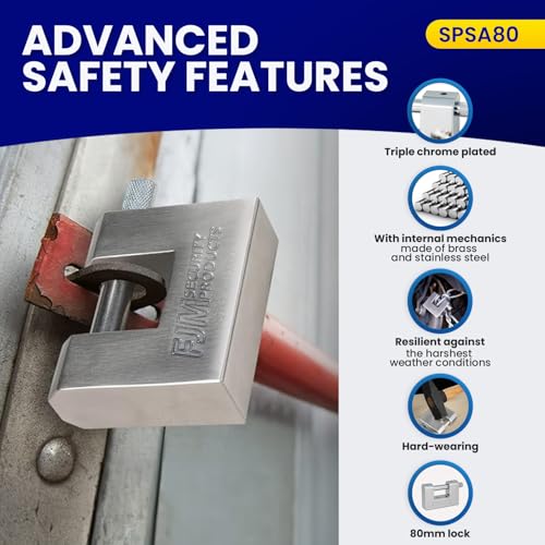 FJM SPSA80-KA D-Style High Security Padlock, Home Improvement Anti Theft Trailer Lock, Bike Lock, & Door Lock. Also for Outdoor Storage Shed, Includes Master Lock Set, Keyed Alike, 3 1/8" (80mm)
