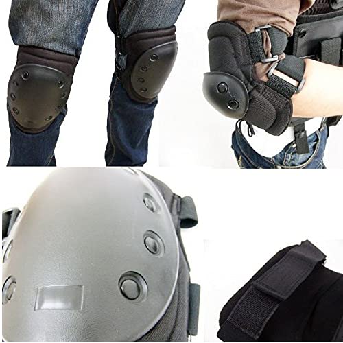 First to act tactical Military Tactical Knee Pad Elbow Pad Set Airsoft Knee Elbow Protective Pads Combat Paintball Skate Outdoor Sports Safety Guard Gear (Black-Set of 4, M-for Adult)